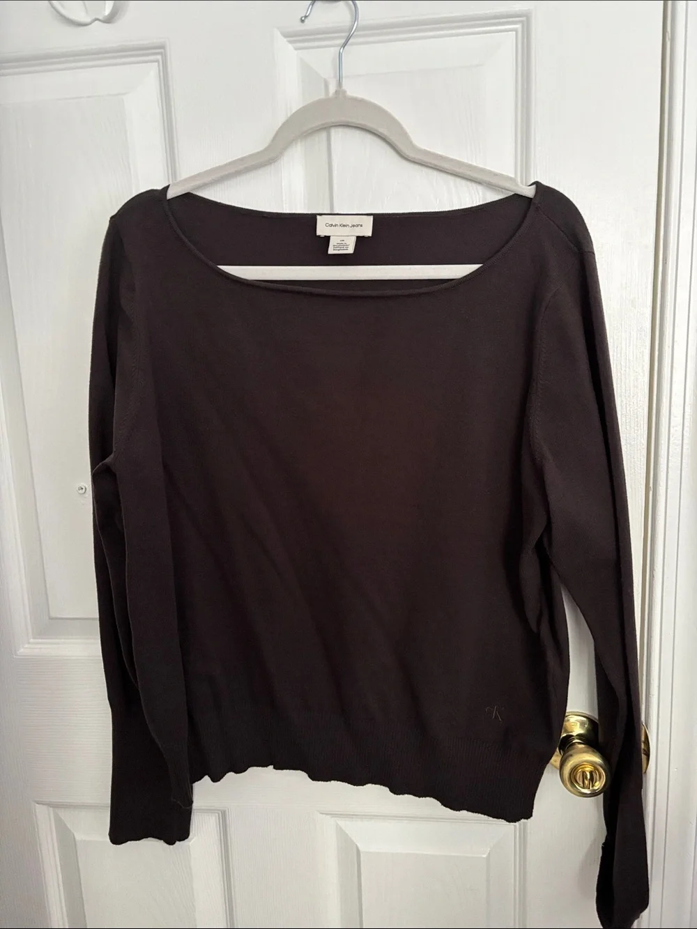 Calvin Klein Jeans Women's Dark Brown Boat Neck Sweater